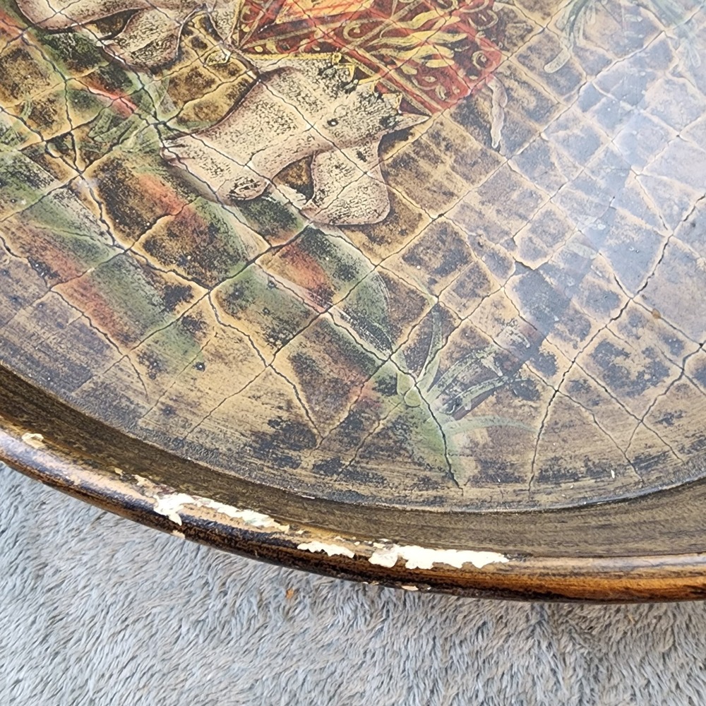 Olde World Style Brown Vintage Serving Tray Handles and Elephant Design - Picture 10 of 12